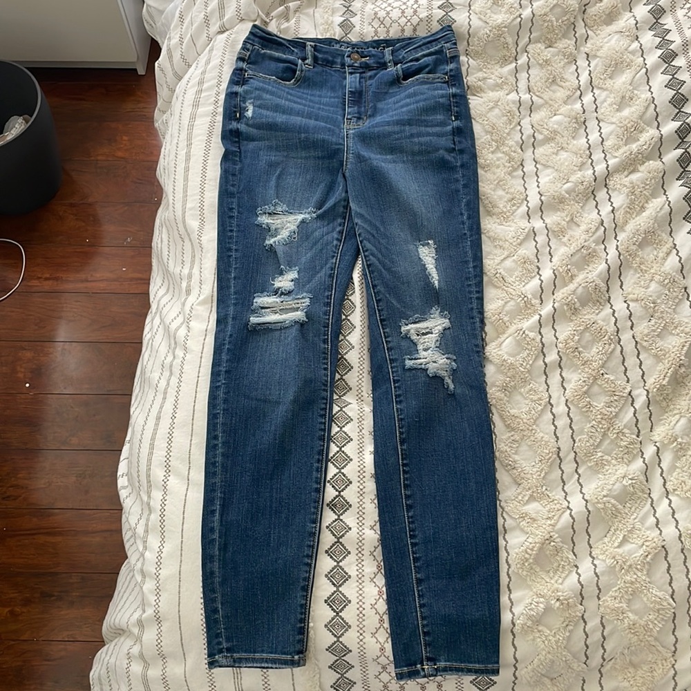 American Eagle Curvy Dark Blue Denim High Waisted Jeggings, size 10 regular